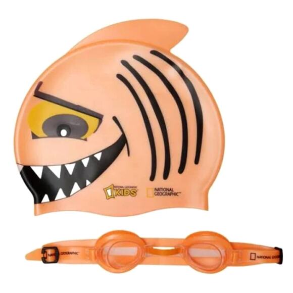 NWT National Geographic Boys and Girls Shark Swim Cap and Goggles Set - Picture 3 of 7